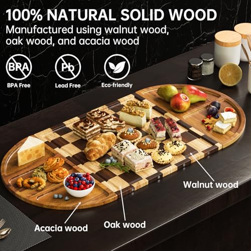 Charcuterie & Käsebrett Set 66x33 cm – Magnetisch, Massivholz, Servier- & Schneidebretter für Weihnachten & Feiern