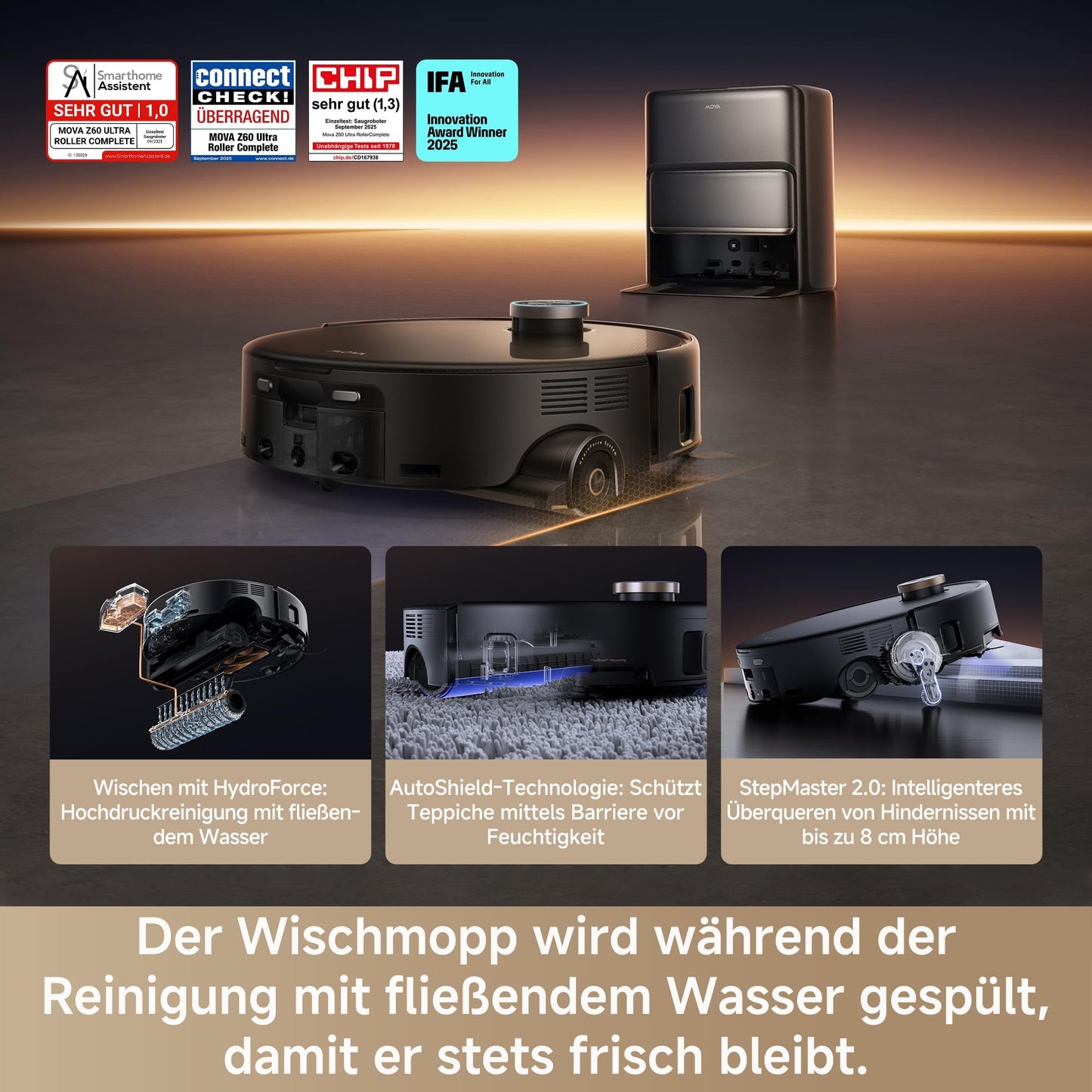 Mova Z60 Ultra Roller Complete Saugroboter mit Wischfunktion, 28.000 Pa, 8cm Hindernisse, LiftPro