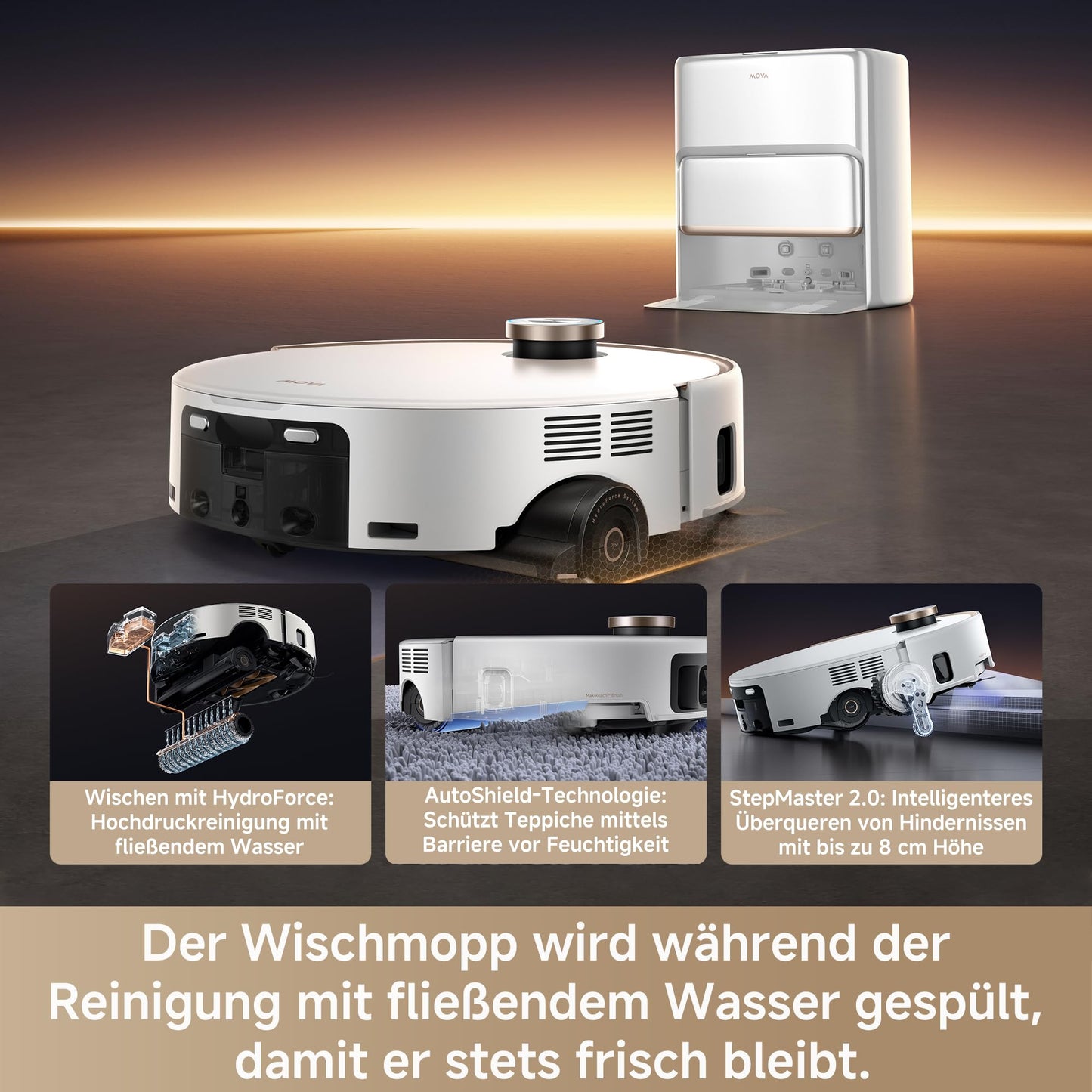 MOVA Z60 Ultra Roller Complete Saugroboter mit Wischfunktion, 28.000 Pa, StepMaster 2.0, HydroForce