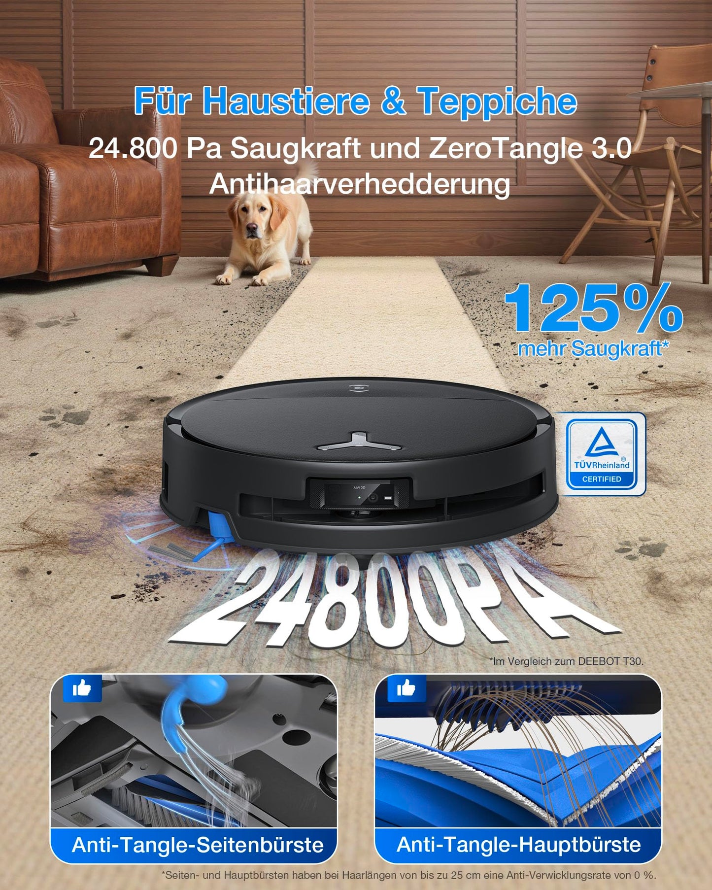 ECOVACS DEEBOT T80S Omni Schwarz Saugroboter mit Wischfunktion, 24.800 Pa, 75°C Heißwasser