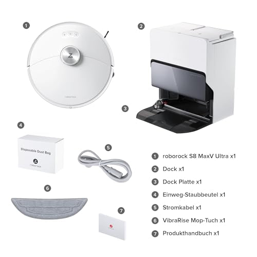Roborock S8 MaxV Ultra Saugroboter mit Wischfunktion, 10.000 Pa, 60°C Heißwasser, Ausfahrbare Bürste