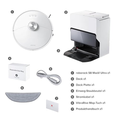 Roborock S8 MaxV Ultra Saugroboter mit Wischfunktion, 10.000 Pa, 60°C Heißwasser, Ausfahrbare Bürste