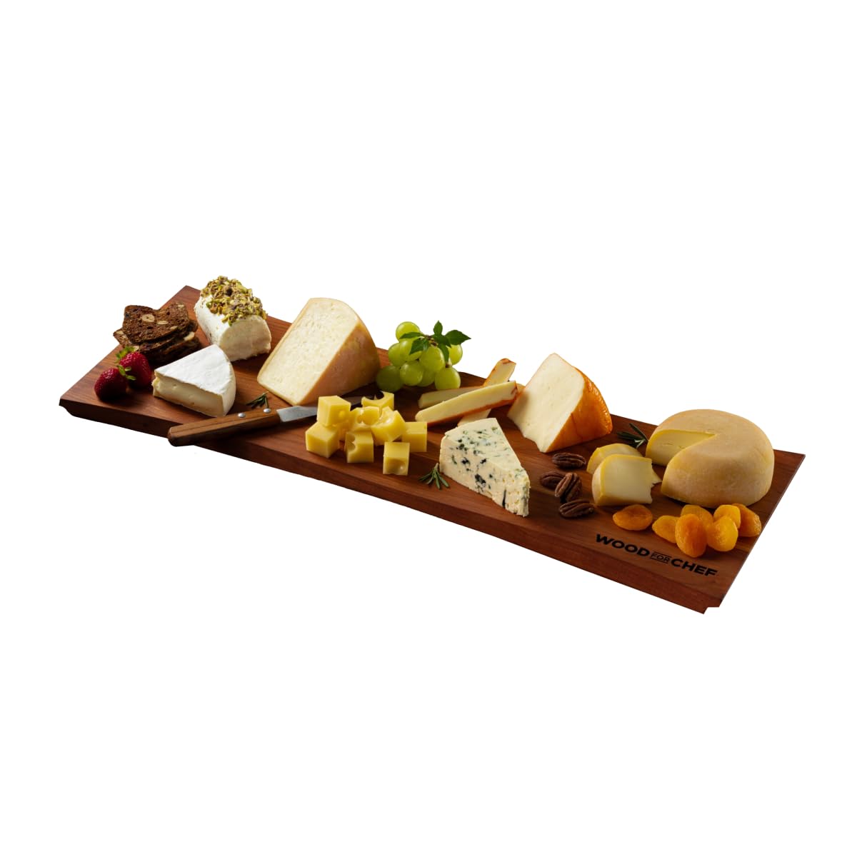 WoodForChef Charcuterie & Servierbrett 61 cm – American Cherry Holzbrett mit Griffen, Servierplatte für Brot, Fleisch, Obst & Vorspeisen