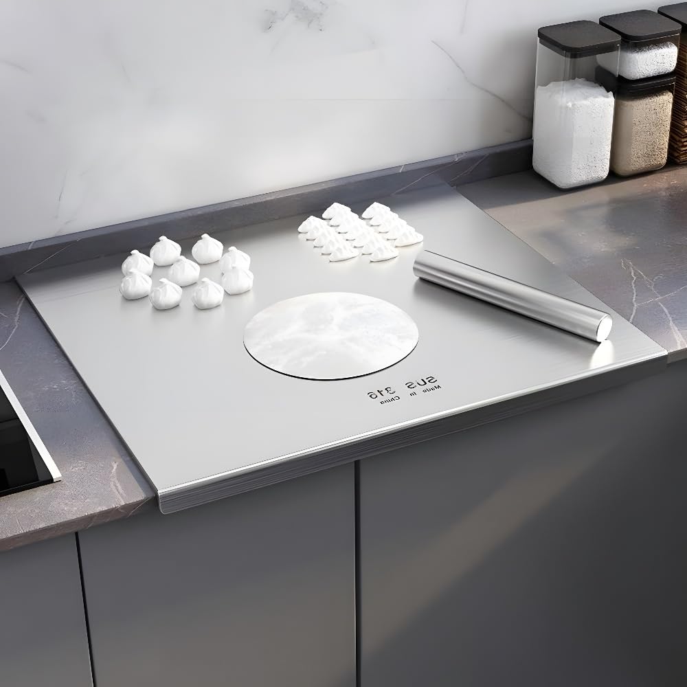 316 Edelstahl Schneidebrett 80x58cm – Antibakterielles Küchenbrett, Großes Schneidebrett zum Kneten, Schneiden & Frühstücken