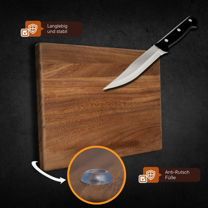 Premium Schneidebrett Walnussholz 40x30 cm – Massives Holzbrett mit Standfüßen & Saftrille – Großes Küchenbrett aus Echtholz