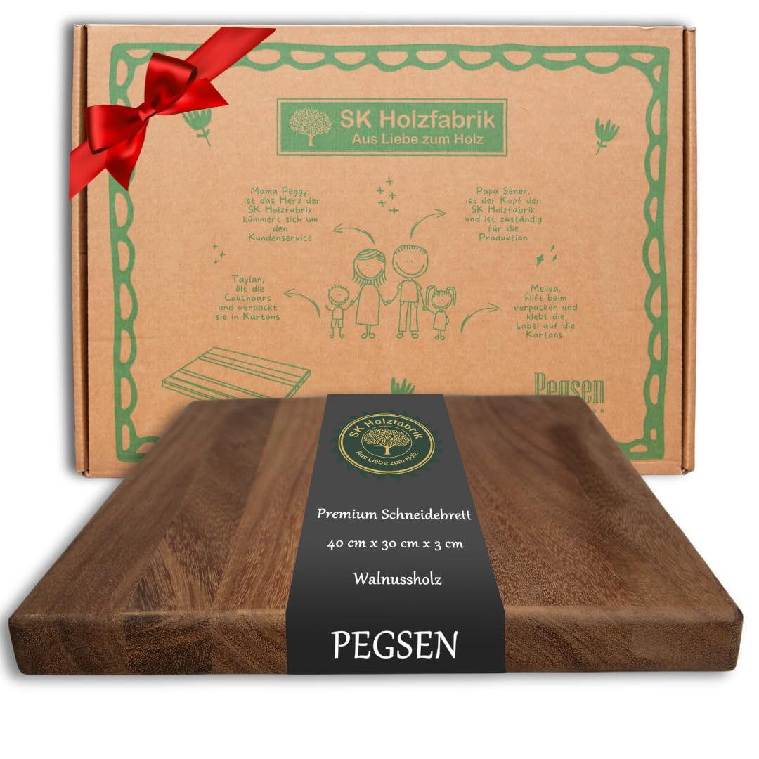 Premium Schneidebrett Walnussholz 40x30 cm – Massives Holzbrett mit Standfüßen & Saftrille – Großes Küchenbrett aus Echtholz