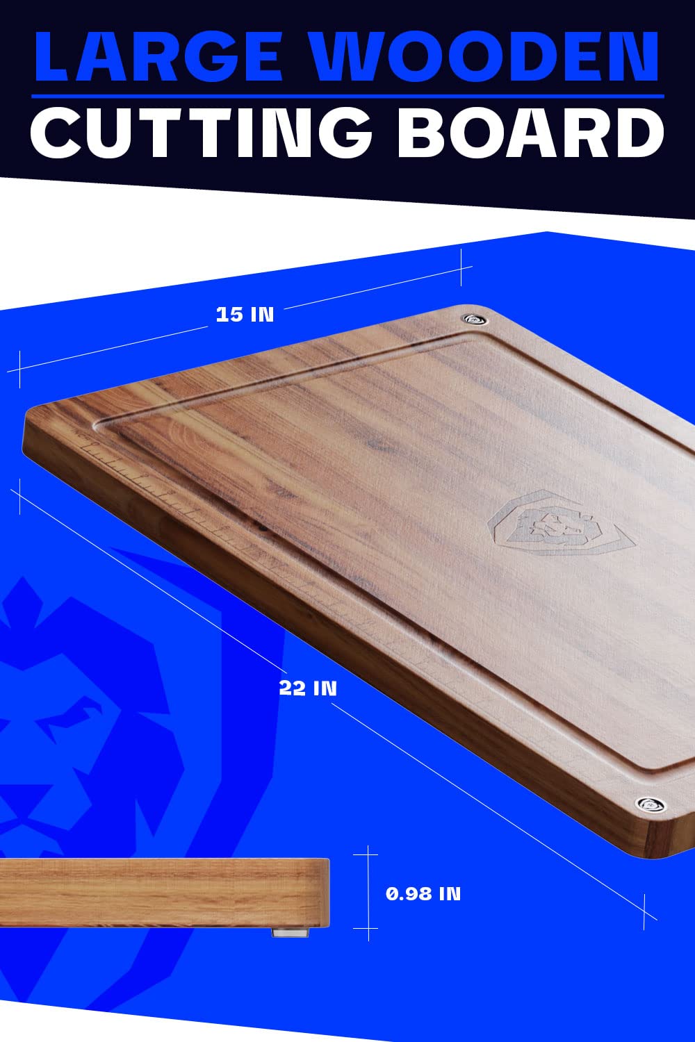 DALSTRONG Cutting Board - 100% Teak Wood - Horizontal Tight Wood Grain - Laser-Engraved Measurements & Juice Groove - 22 x 15 (Large)