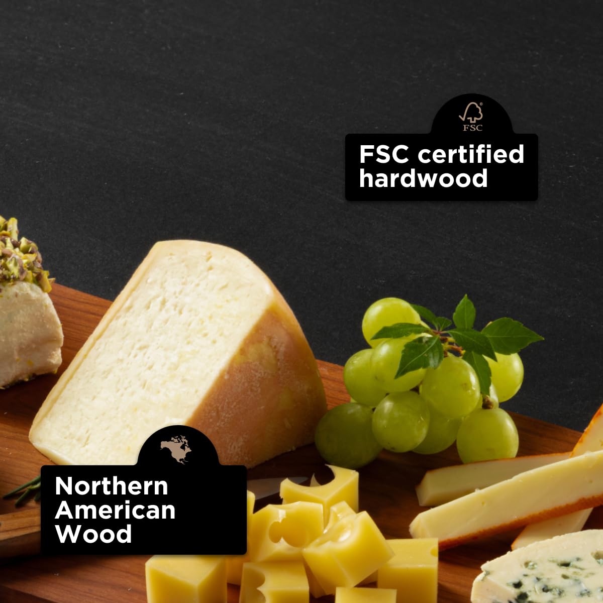 WoodForChef Charcuterie & Servierbrett 61 cm – American Cherry Holzbrett mit Griffen, Servierplatte für Brot, Fleisch, Obst & Vorspeisen