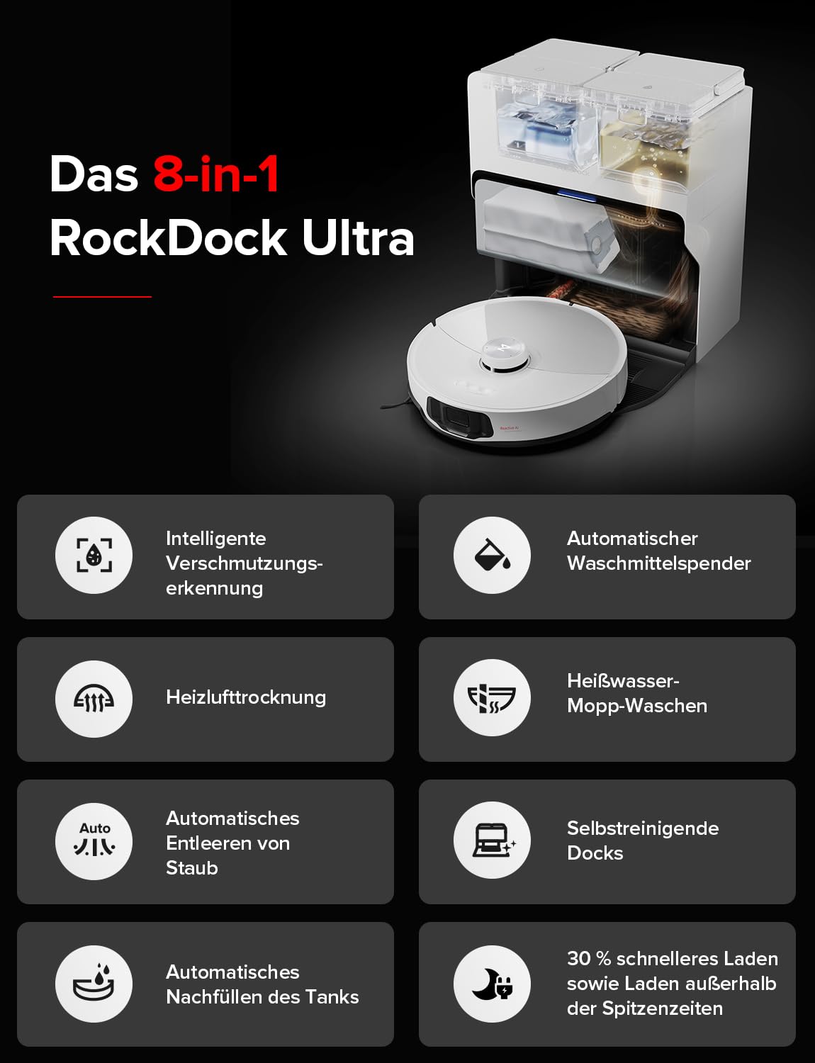 Roborock S8 MaxV Ultra Saugroboter mit Wischfunktion, 10.000 Pa, 60°C Heißwasser, Ausfahrbare Bürste
