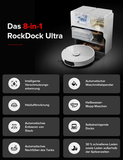 Roborock S8 MaxV Ultra Saugroboter mit Wischfunktion, 10.000 Pa, 60°C Heißwasser, Ausfahrbare Bürste