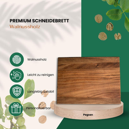 Premium Schneidebrett Walnussholz 40x30 cm – Massives Holzbrett mit Standfüßen & Saftrille – Großes Küchenbrett aus Echtholz