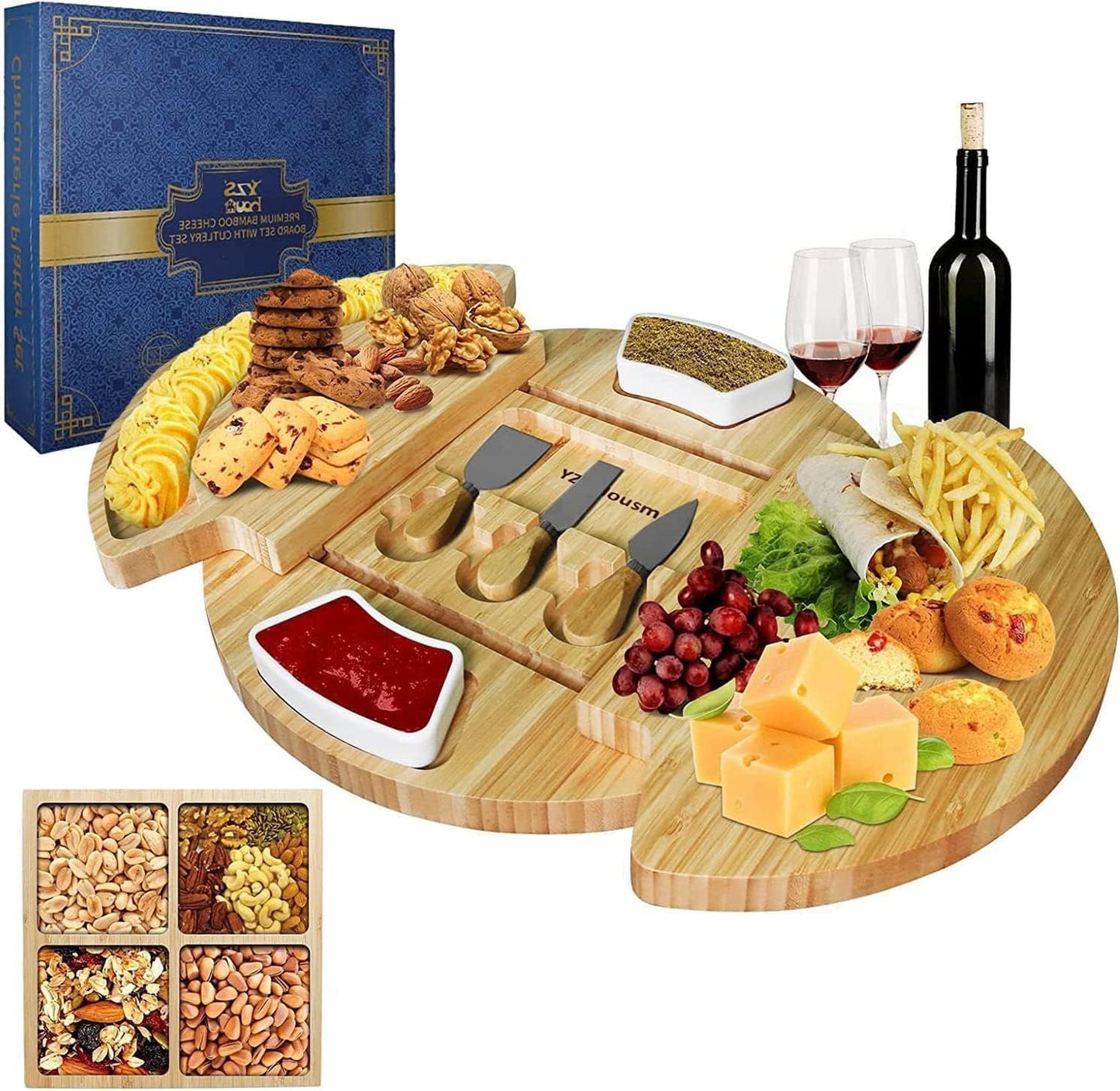 Louis Donné Käsebrett Set mit Messern – Großes Servierbrett aus Holz für Charcuterie, Käse & Fleisch – Geschenk für Feinschmecker & Partys