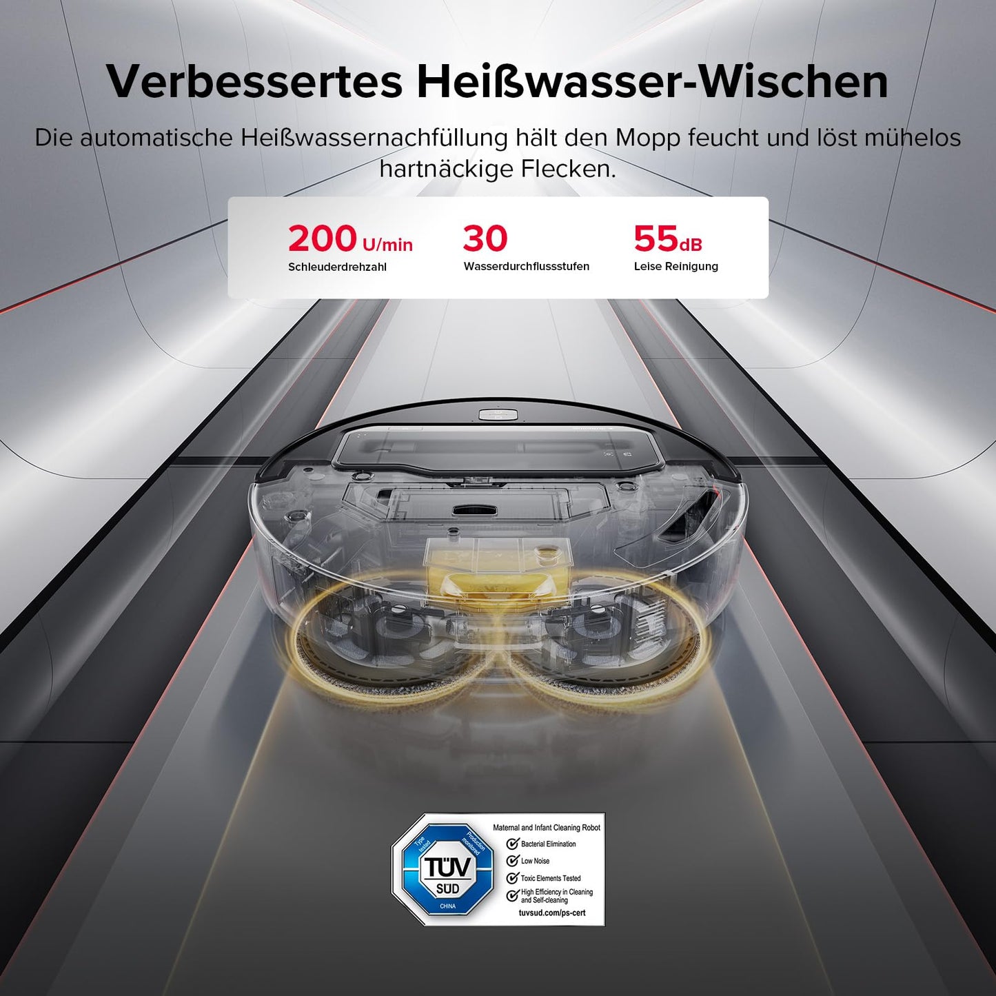 Roborock Saros Z70 Silber Saugroboter mit Wischfunktion, 22.000 Pa, 7,98cm Ultra-Slim, OmniGrip