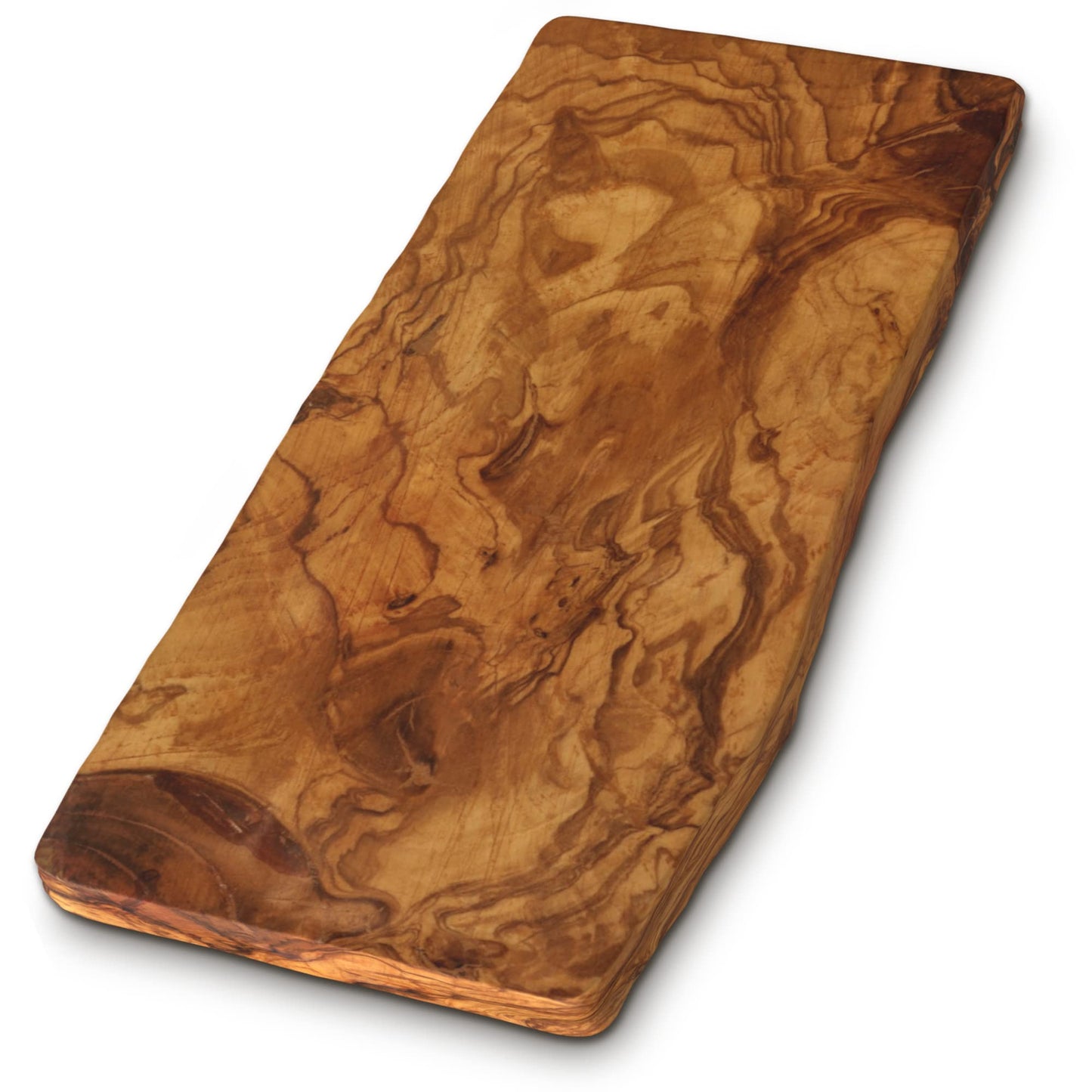 THE LIVE EDGE Olivenholz Schneidebrett – Handgefertigtes rustikales Holzbrett für Küche & Fleisch, großes Cutting Board, Geschenkidee