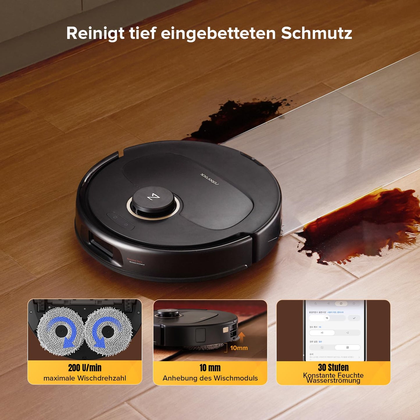 Roborock Qrevo S5V Schwarz Saugroboter mit Wischfunktion, 12.000 Pa, Hebarer Mopp, Zero-Tangle