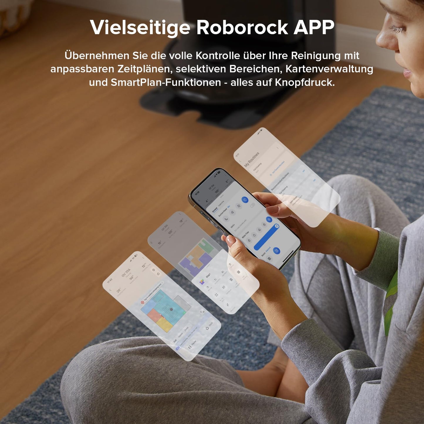 Roborock QV 35A Schwarz Saugroboter mit Wischfunktion, 8.000 Pa, Hebarer Mopp, Anti-Verfilzung