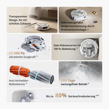 DJI ROMO A Saugroboter mit Wischfunktion, 25.000 Pa, Selbstreinigend, Drohnen-Erkennung