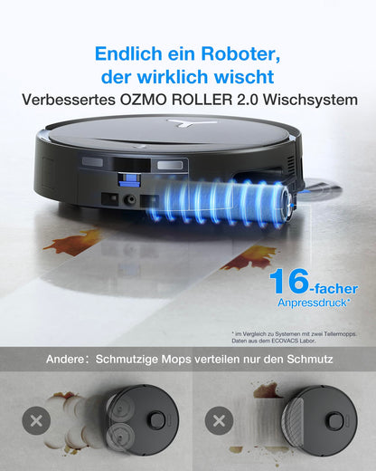 ECOVACS DEEBOT T80S Omni Schwarz Saugroboter mit Wischfunktion, 24.800 Pa, 75°C Heißwasser