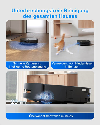 ECOVACS DEEBOT T80S Omni Schwarz Saugroboter mit Wischfunktion, 24.800 Pa, 75°C Heißwasser