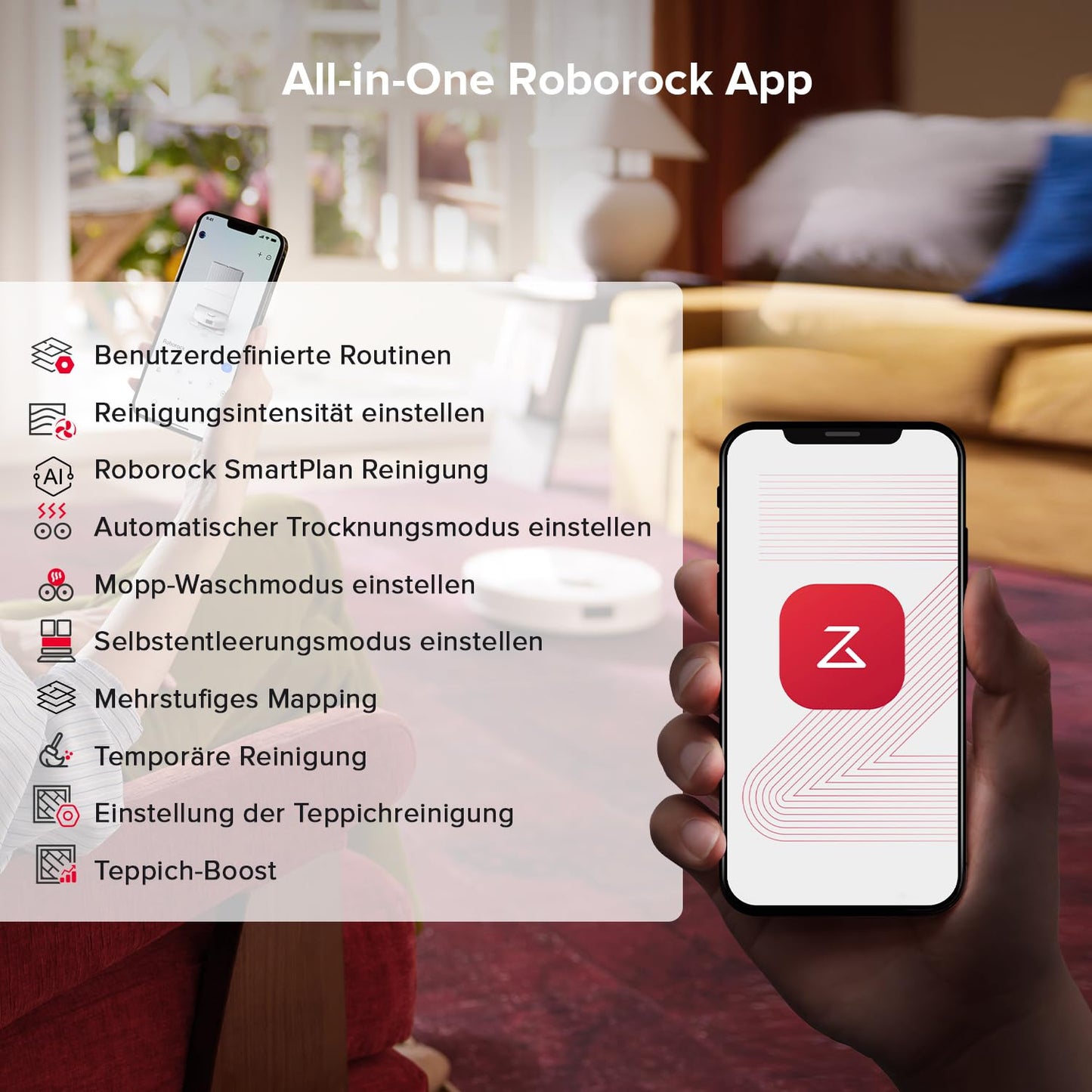 Roborock Qrevo S5V Weiß Saugroboter mit Wischfunktion, 12.000 Pa, Hebarer Mopp, Zero-Tangle