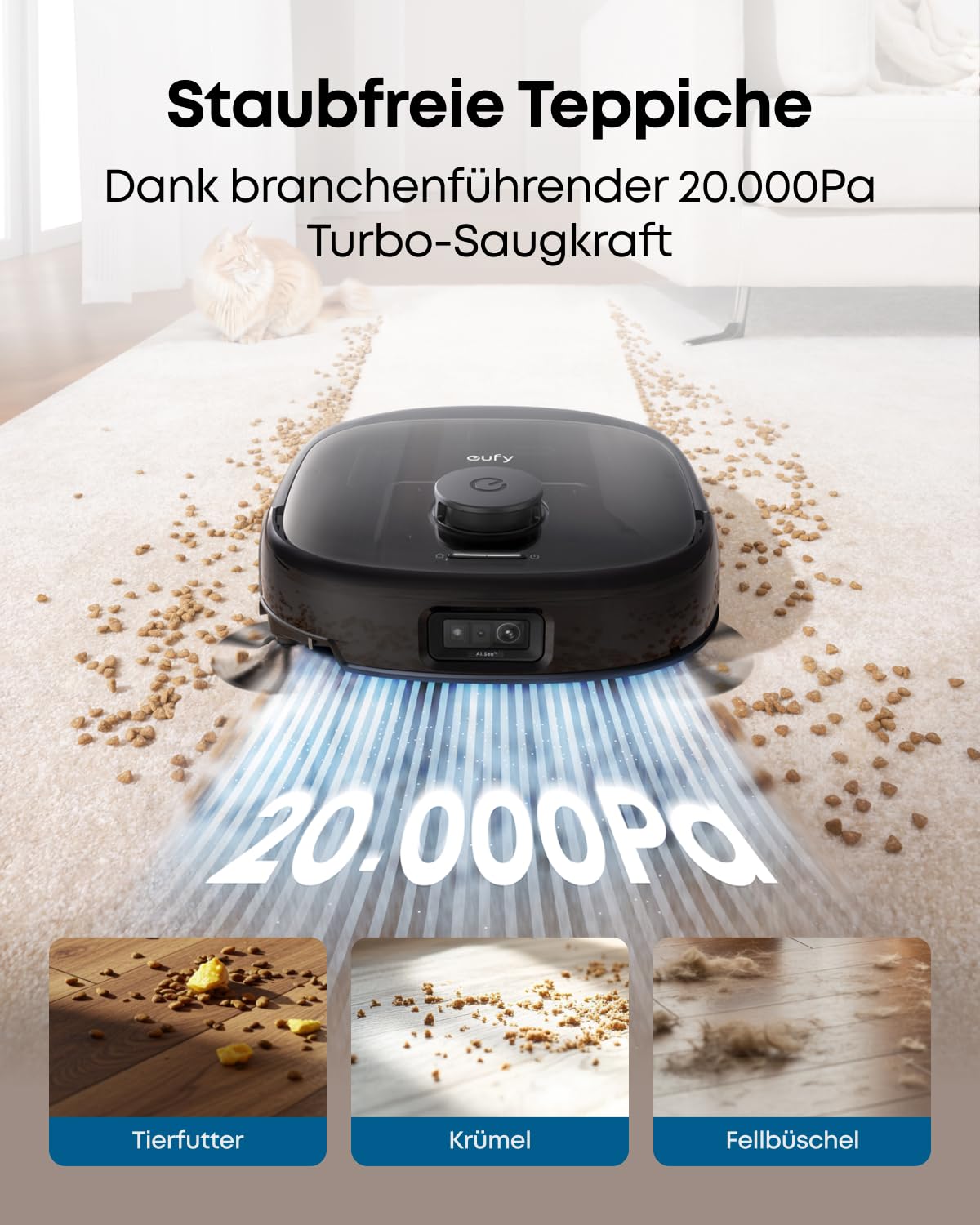 eufy E25 Omni Saug- und Wischroboter, 20.000 Pa, HydroJet System, Anti-Verheddern