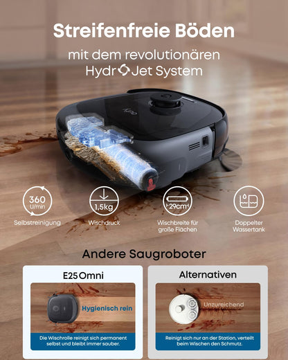 eufy E25 Omni Saug- und Wischroboter, 20.000 Pa, HydroJet System, Anti-Verheddern