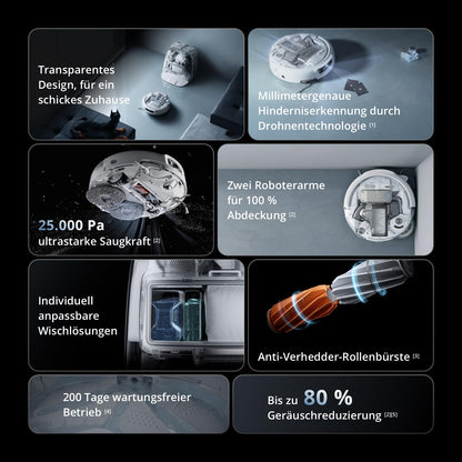 DJI ROMO P Transparent Saugroboter mit Wischfunktion, 25.000 Pa, 200 Tage wartungsfrei