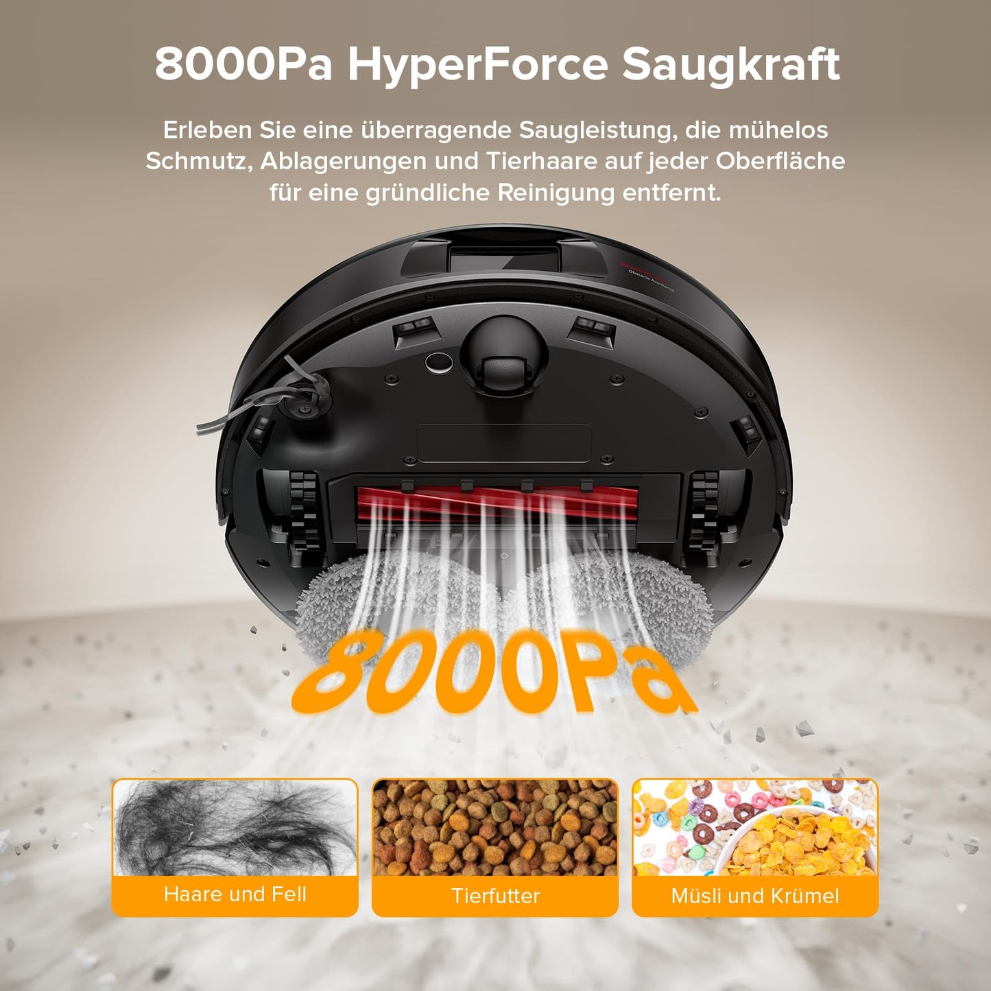 Roborock QV 35A Schwarz Saugroboter mit Wischfunktion, 8.000 Pa, Hebarer Mopp, Anti-Verfilzung