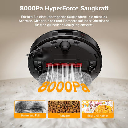 Roborock QV 35A Schwarz Saugroboter mit Wischfunktion, 8.000 Pa, Hebarer Mopp, Anti-Verfilzung