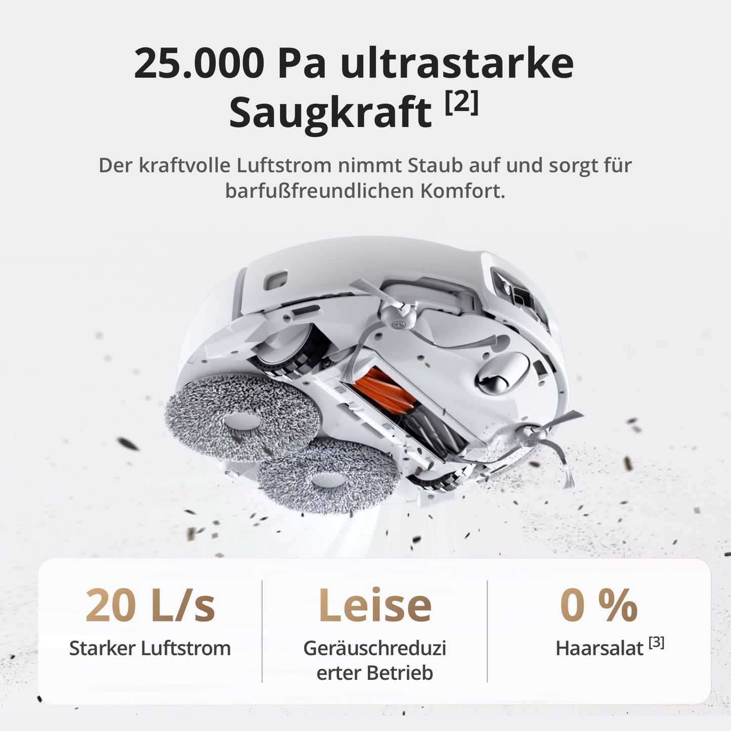 DJI ROMO S Saugroboter mit Wischfunktion, 25.000 Pa, Drohnen-Erkennung, 200 Tage wartungsfrei