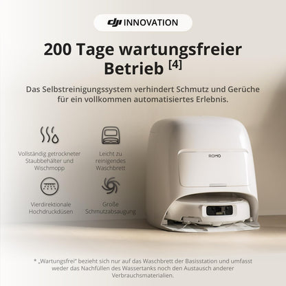 DJI ROMO S Saugroboter mit Wischfunktion, 25.000 Pa, Drohnen-Erkennung, 200 Tage wartungsfrei
