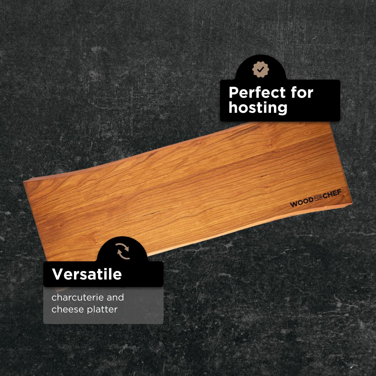 WoodForChef Charcuterie & Servierbrett 61 cm – American Cherry Holzbrett mit Griffen, Servierplatte für Brot, Fleisch, Obst & Vorspeisen