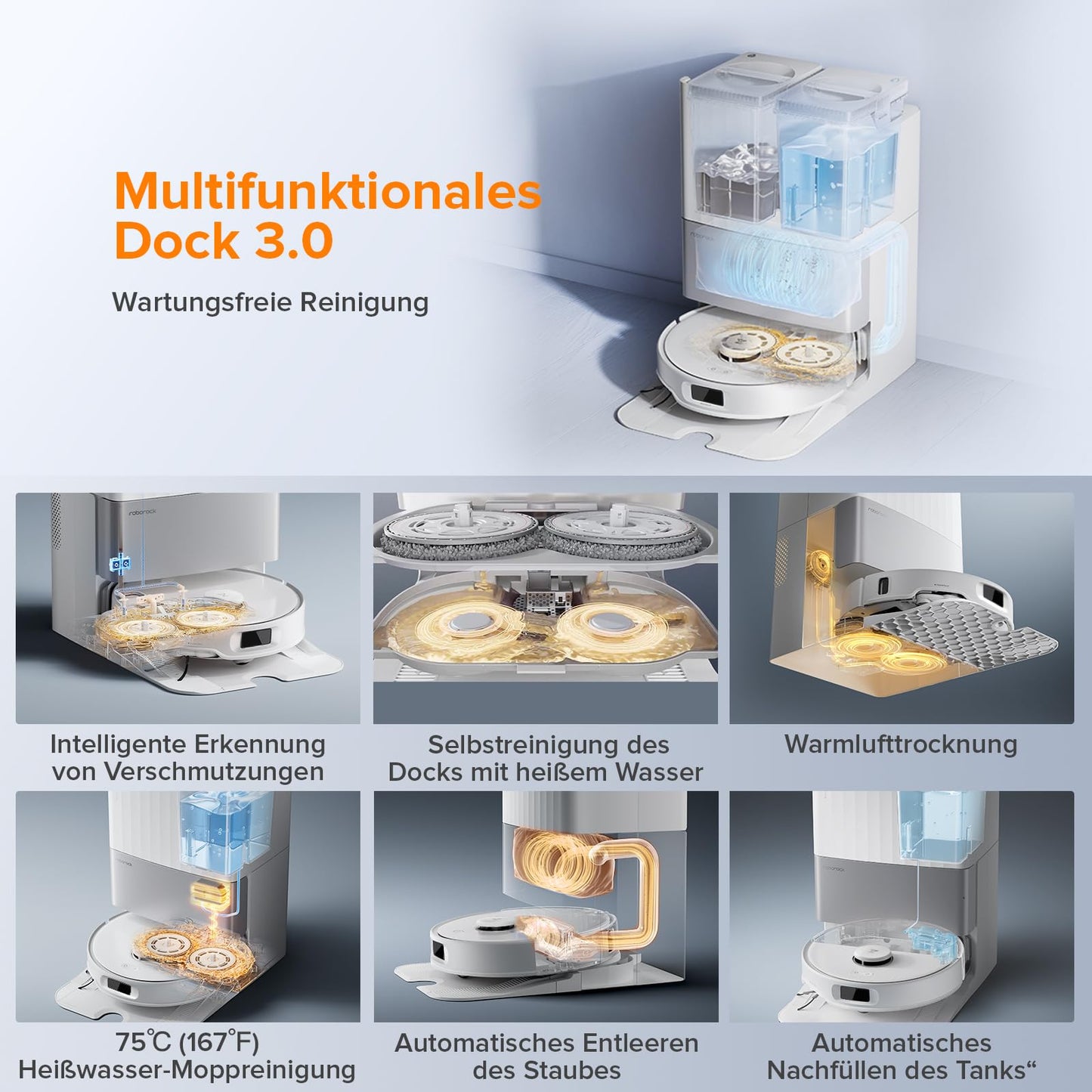 Roborock Qrevo Edge S5A Weiß Saugroboter mit Wischfunktion, 18.500 Pa, 75°C Heißwasser, FlexiArm