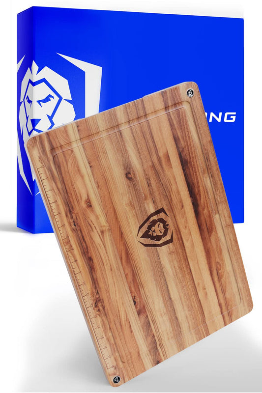 DALSTRONG Cutting Board - 100% Teak Wood - Horizontal Tight Wood Grain - Laser-Engraved Measurements & Juice Groove - 22 x 15 (Large)