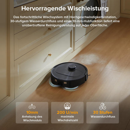 Roborock QV 35A Schwarz Saugroboter mit Wischfunktion, 8.000 Pa, Hebarer Mopp, Anti-Verfilzung