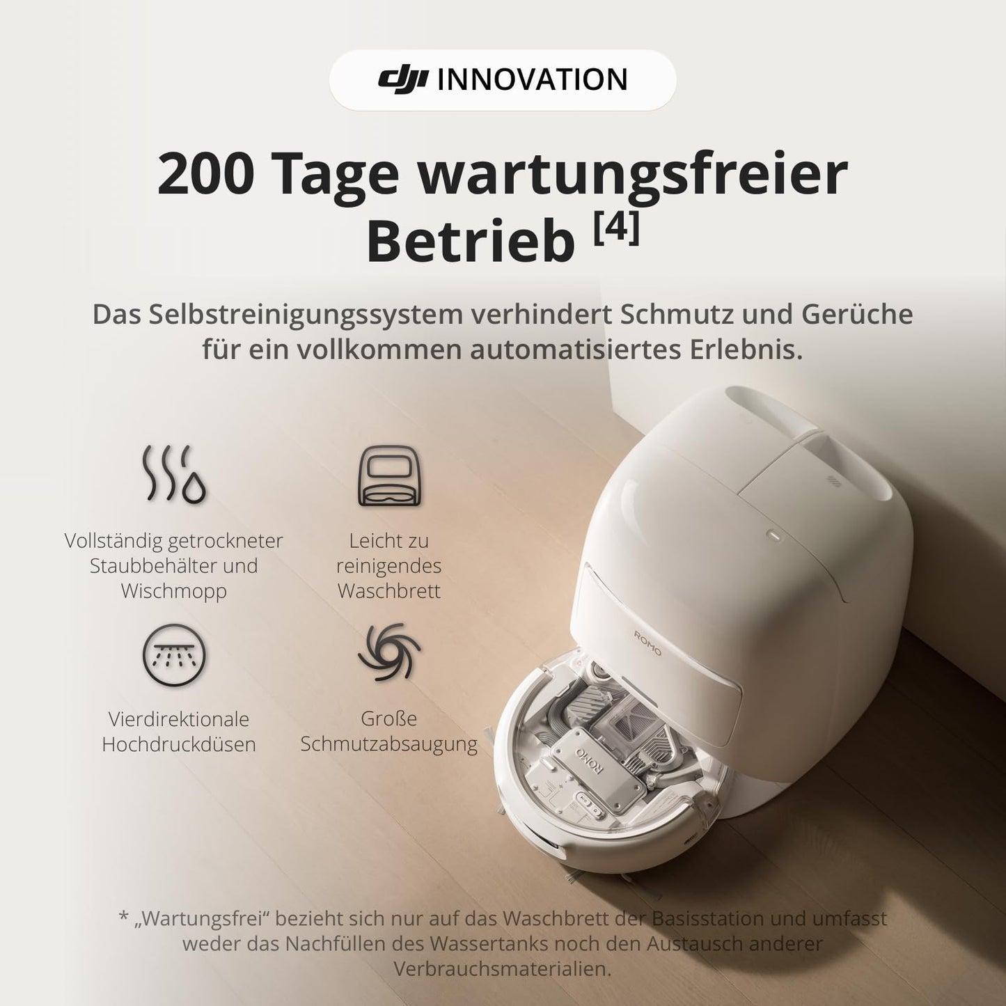 DJI ROMO S inkl. Zubehörset Saugroboter mit Wischfunktion, 25.000 Pa, 200 Tage wartungsfrei