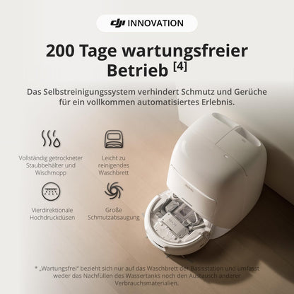 DJI ROMO S inkl. Zubehörset Saugroboter mit Wischfunktion, 25.000 Pa, 200 Tage wartungsfrei