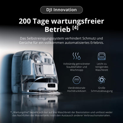 DJI ROMO P Transparent Saugroboter mit Wischfunktion, 25.000 Pa, 200 Tage wartungsfrei