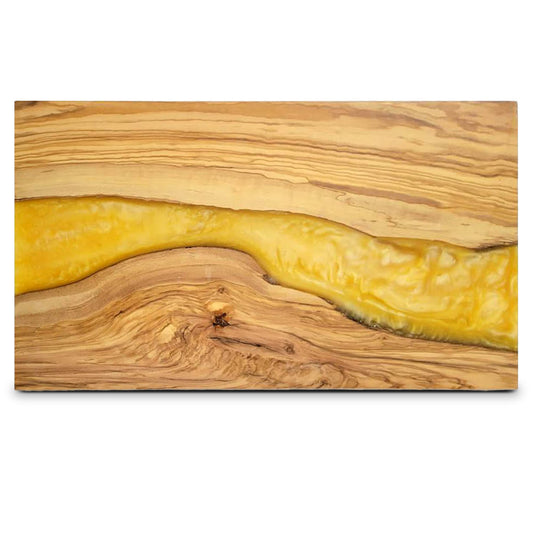 THE LIVE EDGE Olivenholz Charcuterie Board XL – Handgefertigtes Schneidebrett mit Epoxidharz, Servierplatte für Fleisch & Käse, Geschenkidee