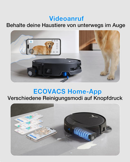 ECOVACS DEEBOT T80S Omni Schwarz Saugroboter mit Wischfunktion, 24.800 Pa, 75°C Heißwasser