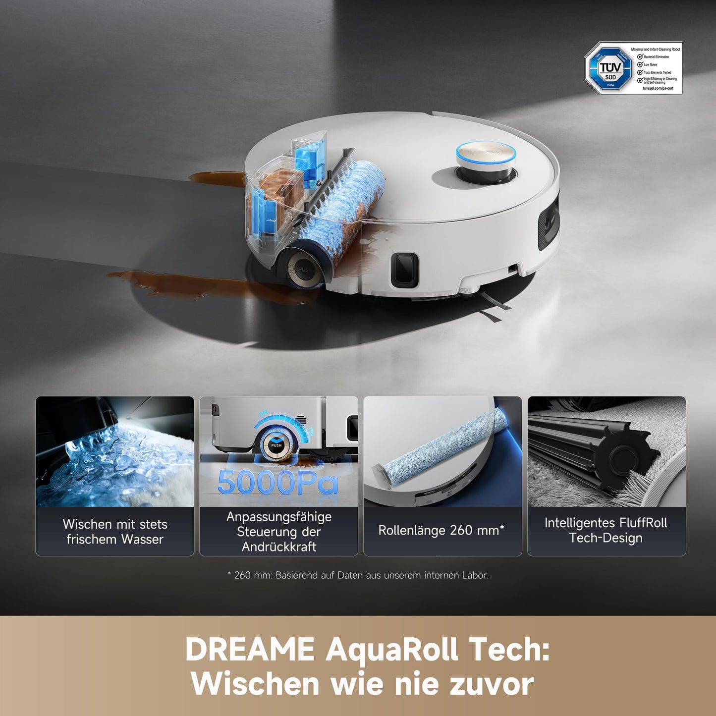 dreame Aqua10 Ultra Roller Complete Saugroboter mit Wischfunktion, 30.000 Pa, 8cm Hindernisfreiheit