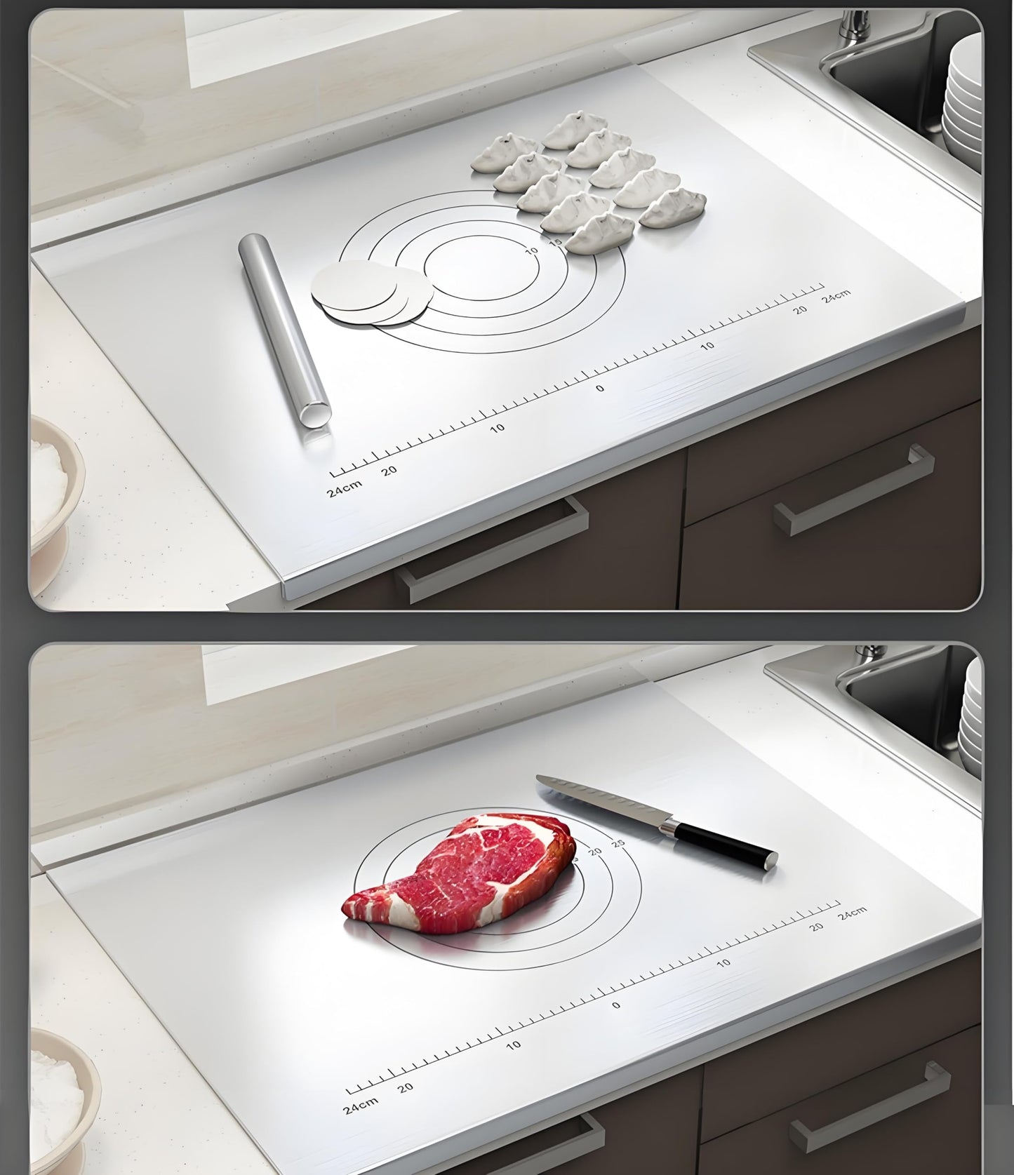 316 Edelstahl Schneidebrett Groß - Frühstücksbrettchen, Küchenbrett Antibakteriell, Zum Kneten, Arbeitsplatte (60 * 58cm)