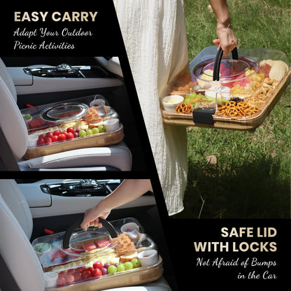 KHINYA Charcuterie Board Set – Käsebrett mit Deckel & Griff, 3 Schubladen, schwarz – Geschenk für Frauen & Einweihung, Servierplatte Holz