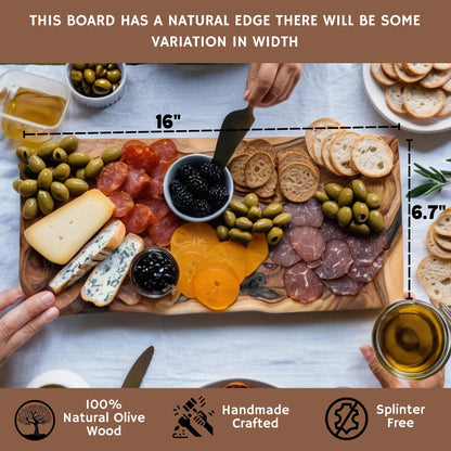 THE LIVE EDGE Olivenholz Schneidebrett – Handgefertigtes rustikales Holzbrett für Küche & Fleisch, großes Cutting Board, Geschenkidee