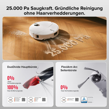 Roborock Qrevo Curv 2 Pro Weiß Saugroboter, 25.000 Pa, 100°C Heißwasser, Anti-Tangle
