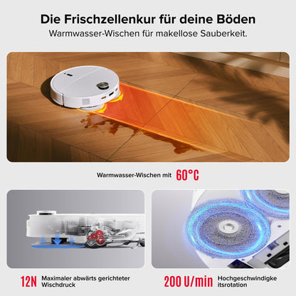 Roborock Qrevo Curv 2 Pro Weiß Saugroboter, 25.000 Pa, 100°C Heißwasser, Anti-Tangle