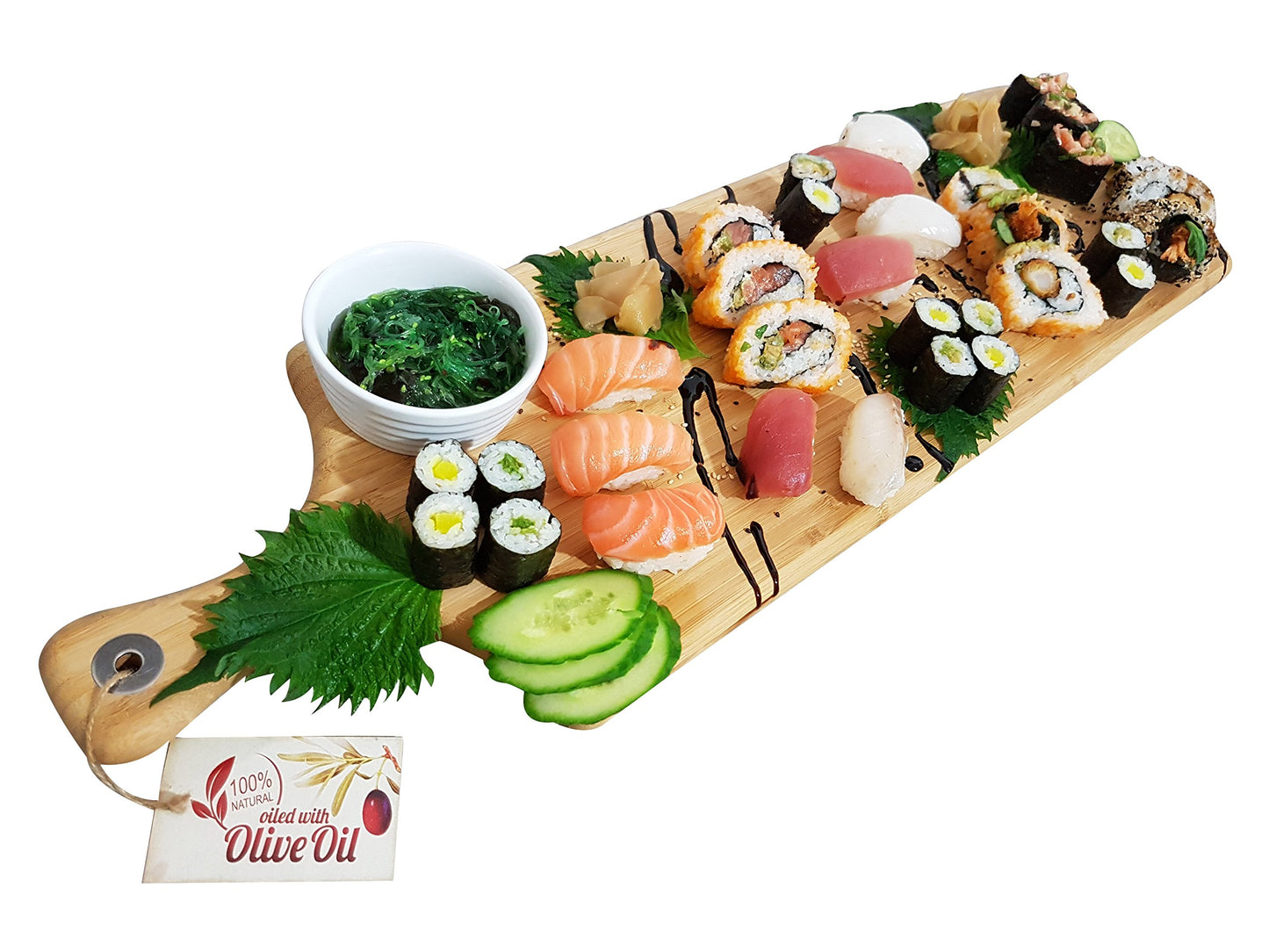 SmokeMax® XL Riesen Servierbrett (ca. 75x22x2cm), Schneidebrett, Designbrett aus natürlichen Bambusholz (100% mit natürlichen Ölivenöl geölt)