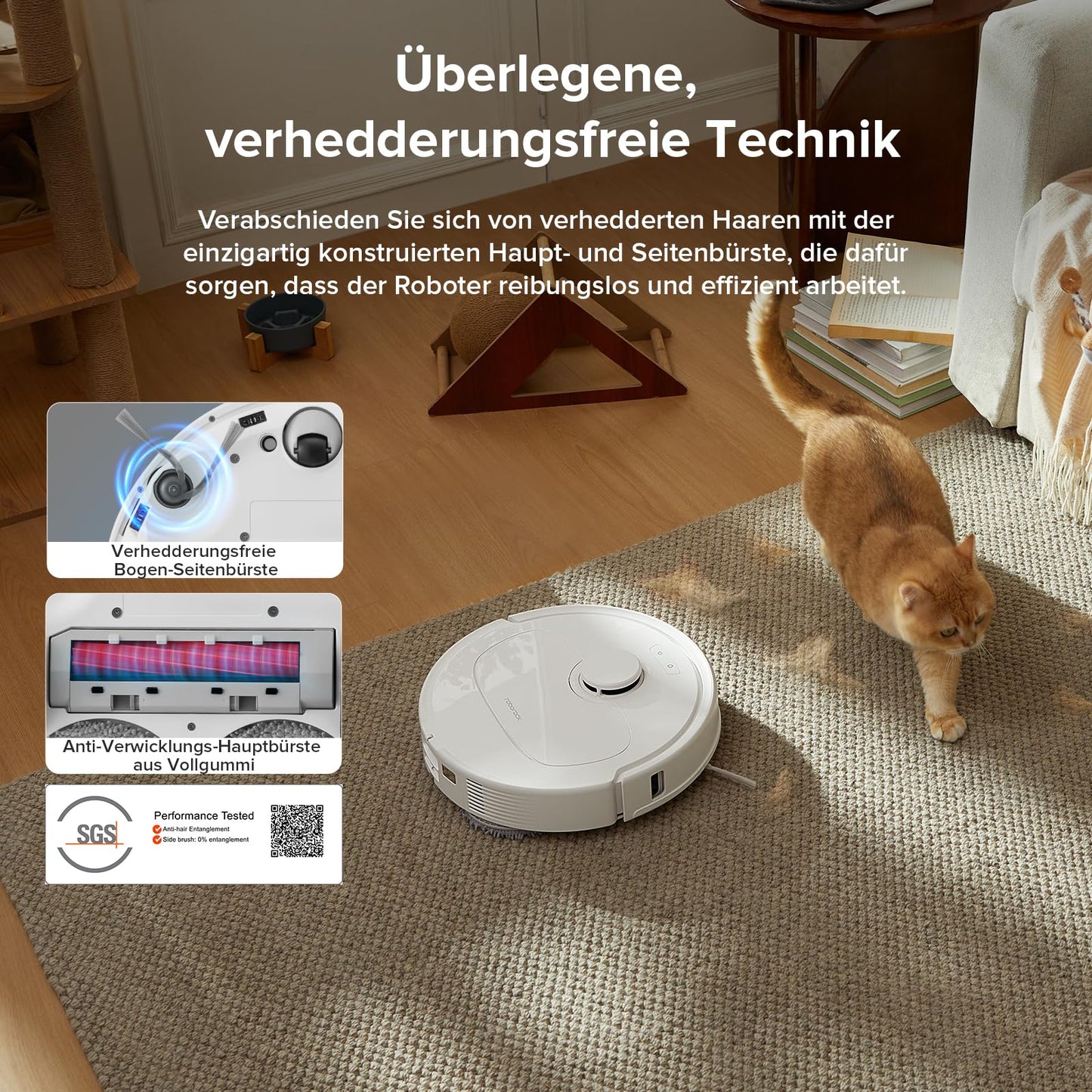 Roborock QV 35A Weiß Saugroboter mit Wischfunktion, 8.000 Pa, Hebarer Mopp, Anti-Verfilzung