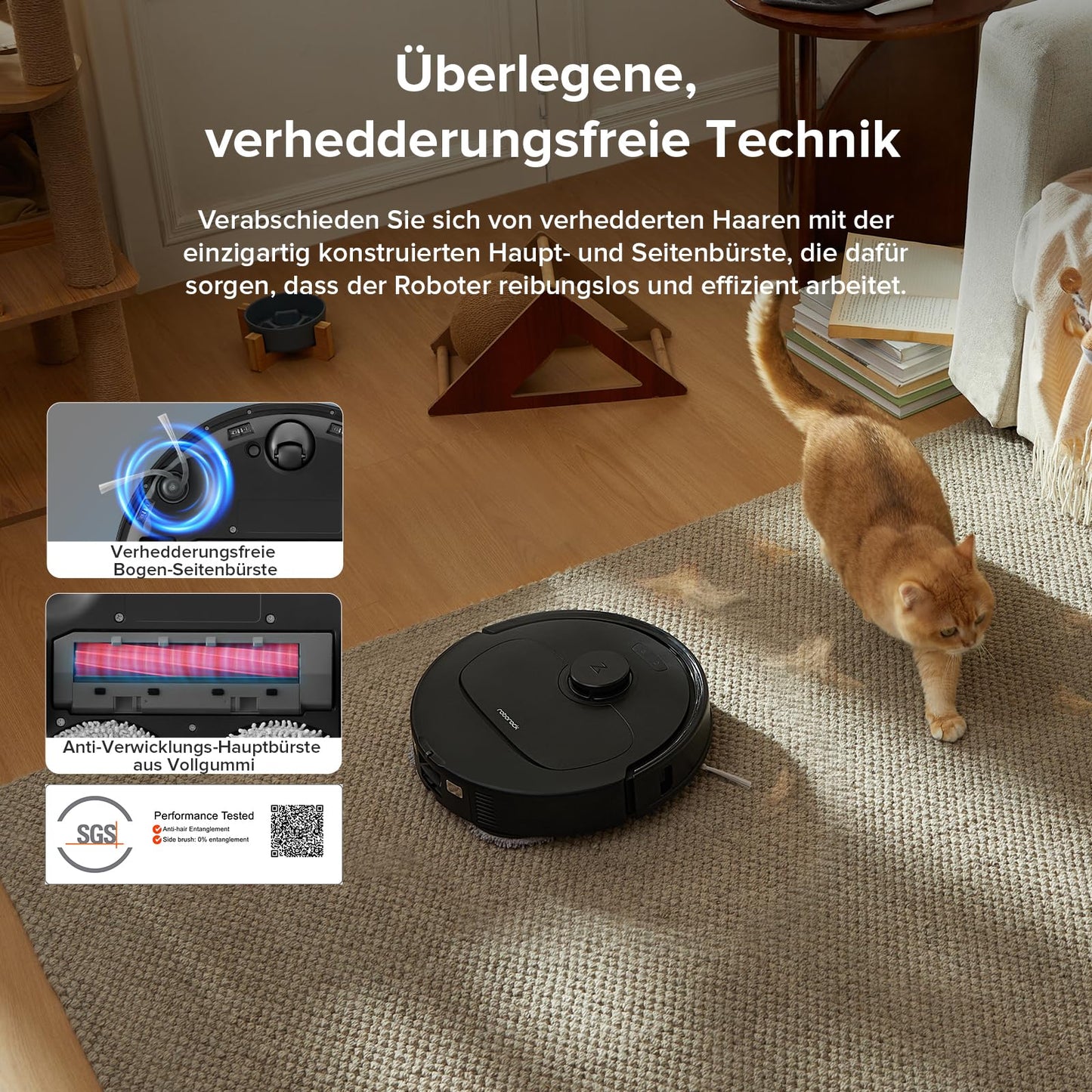 Roborock QV 35A Schwarz Saugroboter mit Wischfunktion, 8.000 Pa, Hebarer Mopp, Anti-Verfilzung