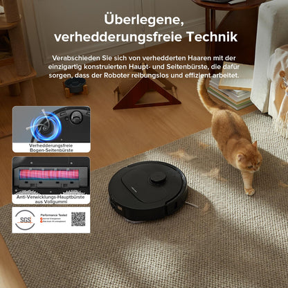 Roborock QV 35A Schwarz Saugroboter mit Wischfunktion, 8.000 Pa, Hebarer Mopp, Anti-Verfilzung